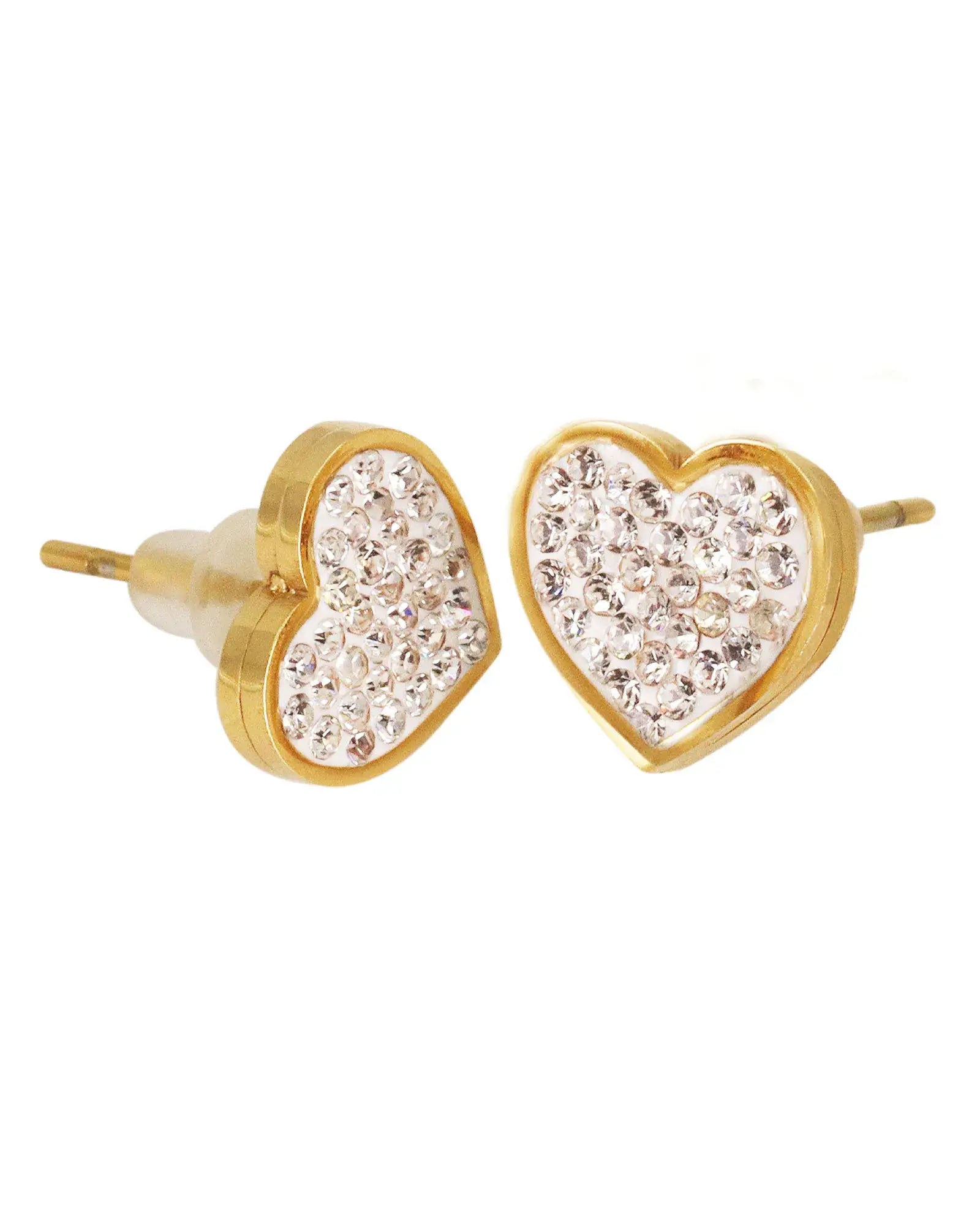 Women's 18K Gold Plated Stainless Steel Heart Earrings with Cubic Zirconia, Earrings Gifts for Women and girls,Hypoallergenic