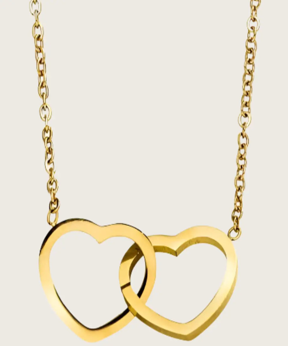 18k Gold plated Stainless Steel Love Drop Necklace Jewelry Double Heart Necklace for women Kaaf Creations