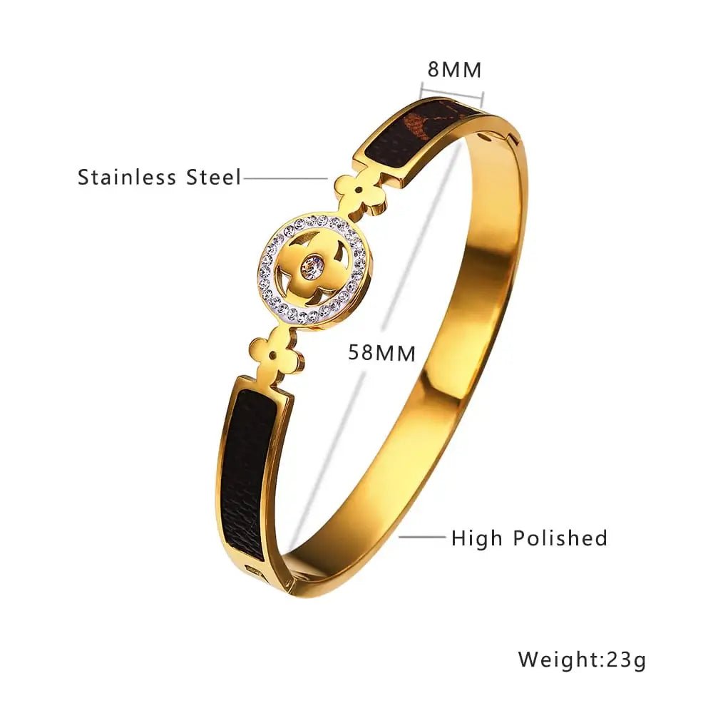 18K Gold Plated Stainless steel Leaf Clover Gold & Stainless steel Bangle Bracelet for Women, Dainty Clover Bangle Bracelet Kaaf Creations