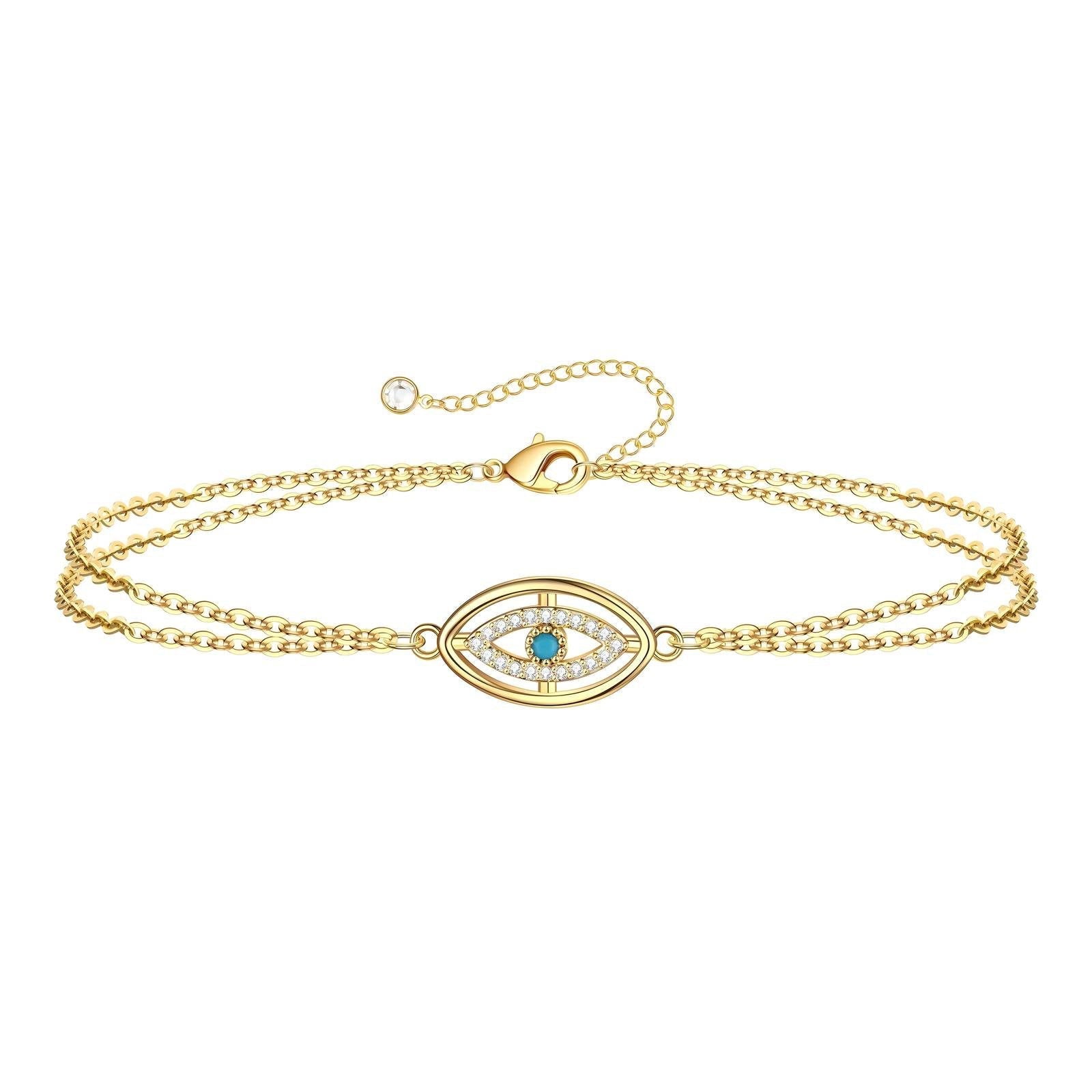 18K Gold Plated Stainless Steel Evil Eye Bracelet for Women and Girls, Cubic Zirconia Inserts, Kaaf