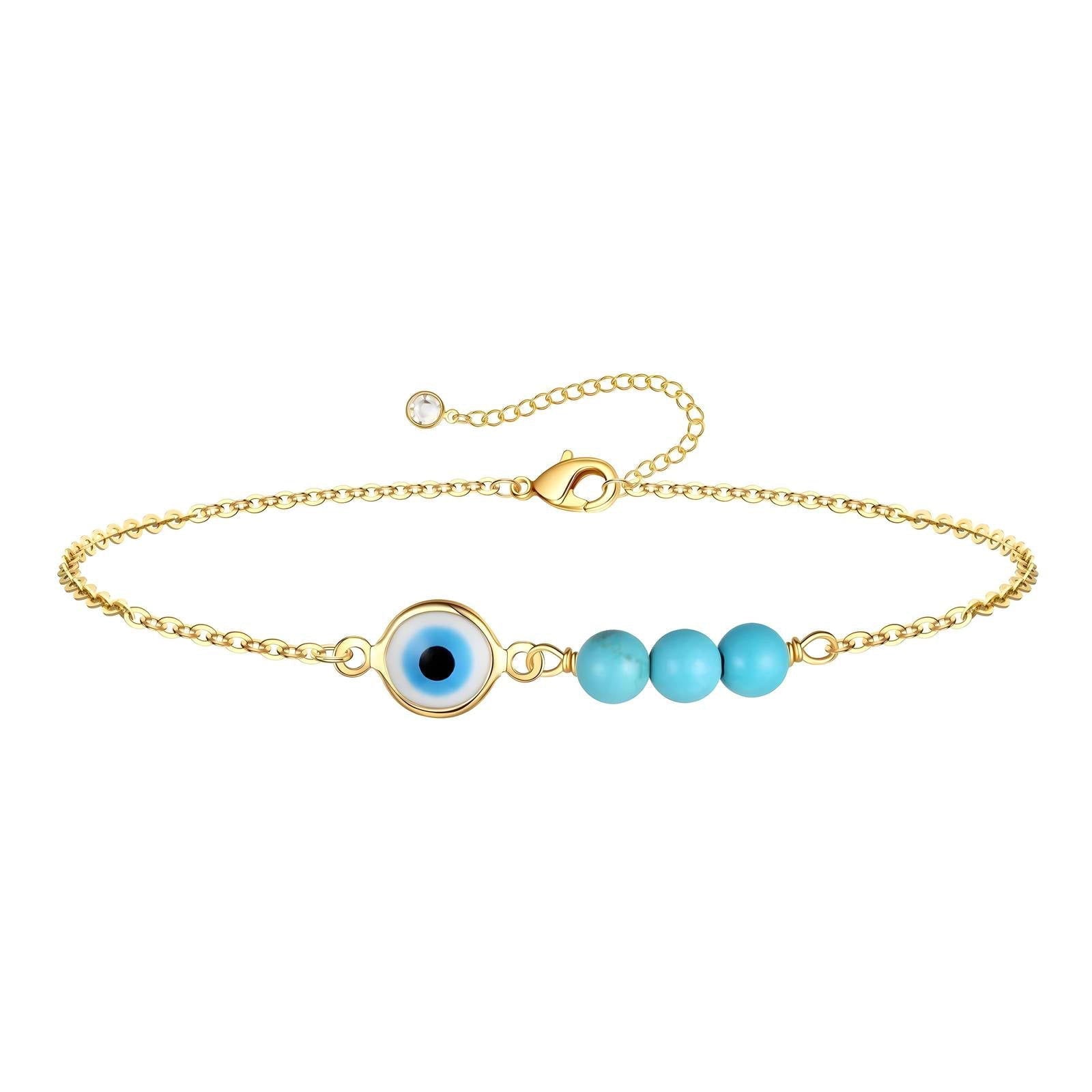 18K Gold Plated Stainless Steel Evil Eye Bracelet for Women and Girls, Lobster Claw, Kaaf