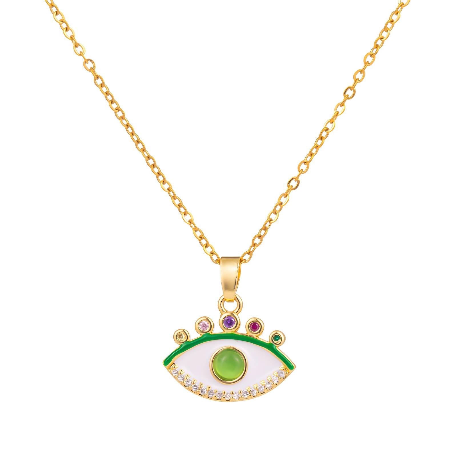 18K Gold Plated Stainless Steel "Evil Eye" Necklace for women and girls, Pendant and Cubic Zirconia, Kaaf