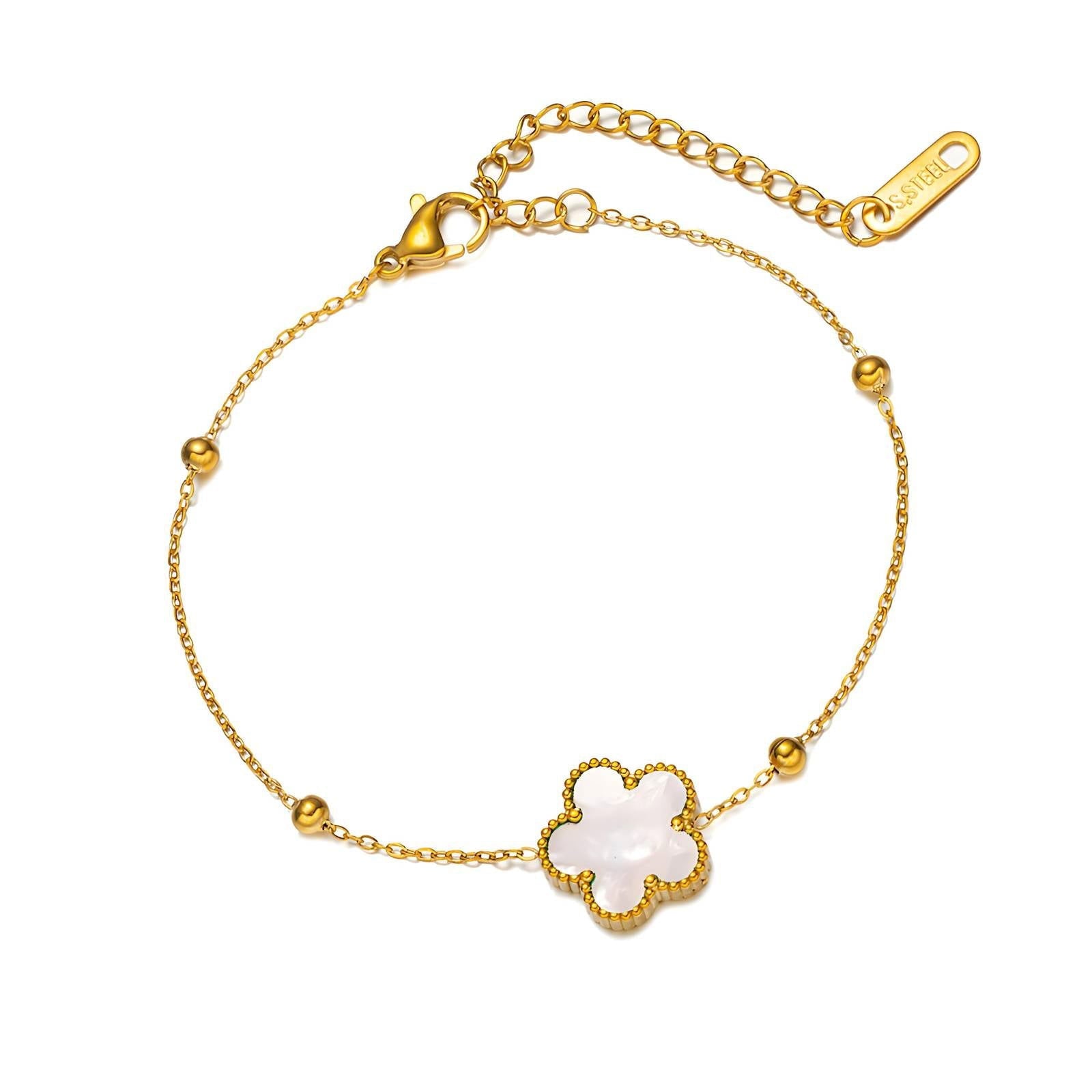 18K Gold Plated Stainless Steel Flowers Bracelet for Women and Girls, Kaaf