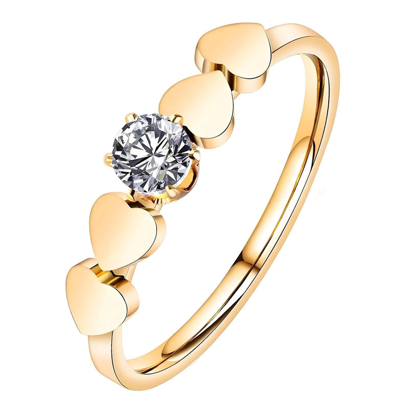 18K gold plated Stainless steel Hearts finger ring for women and girls, Intensity, waterproof, hypoallergenic, long lasting and does not tarnish, Inserts: cubic zirconia Kaaf