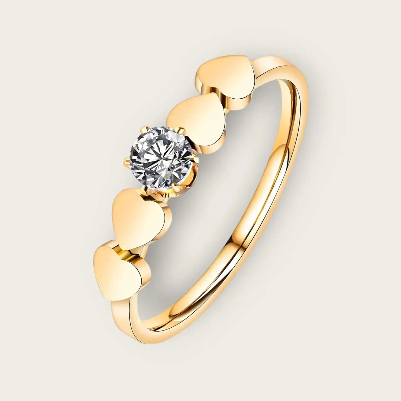 18K gold plated Stainless steel Hearts finger ring for women and girls, Intensity, waterproof, hypoallergenic, long lasting and does not tarnish, Inserts: cubic zirconia Kaaf