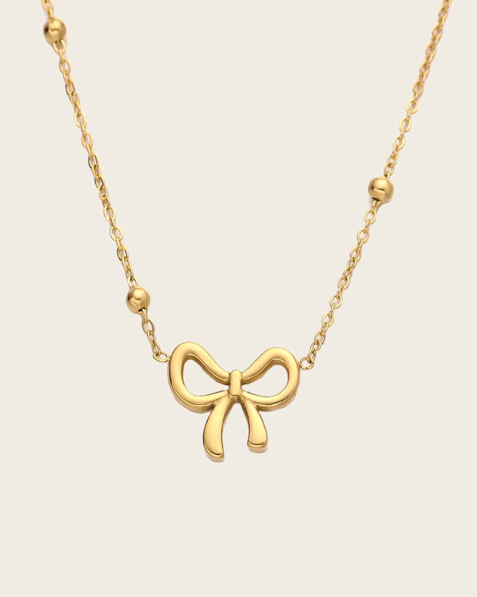 Dainty Bow Necklace, 18K Gold Plated Stainless Steel, 43+5 cm Chain Length