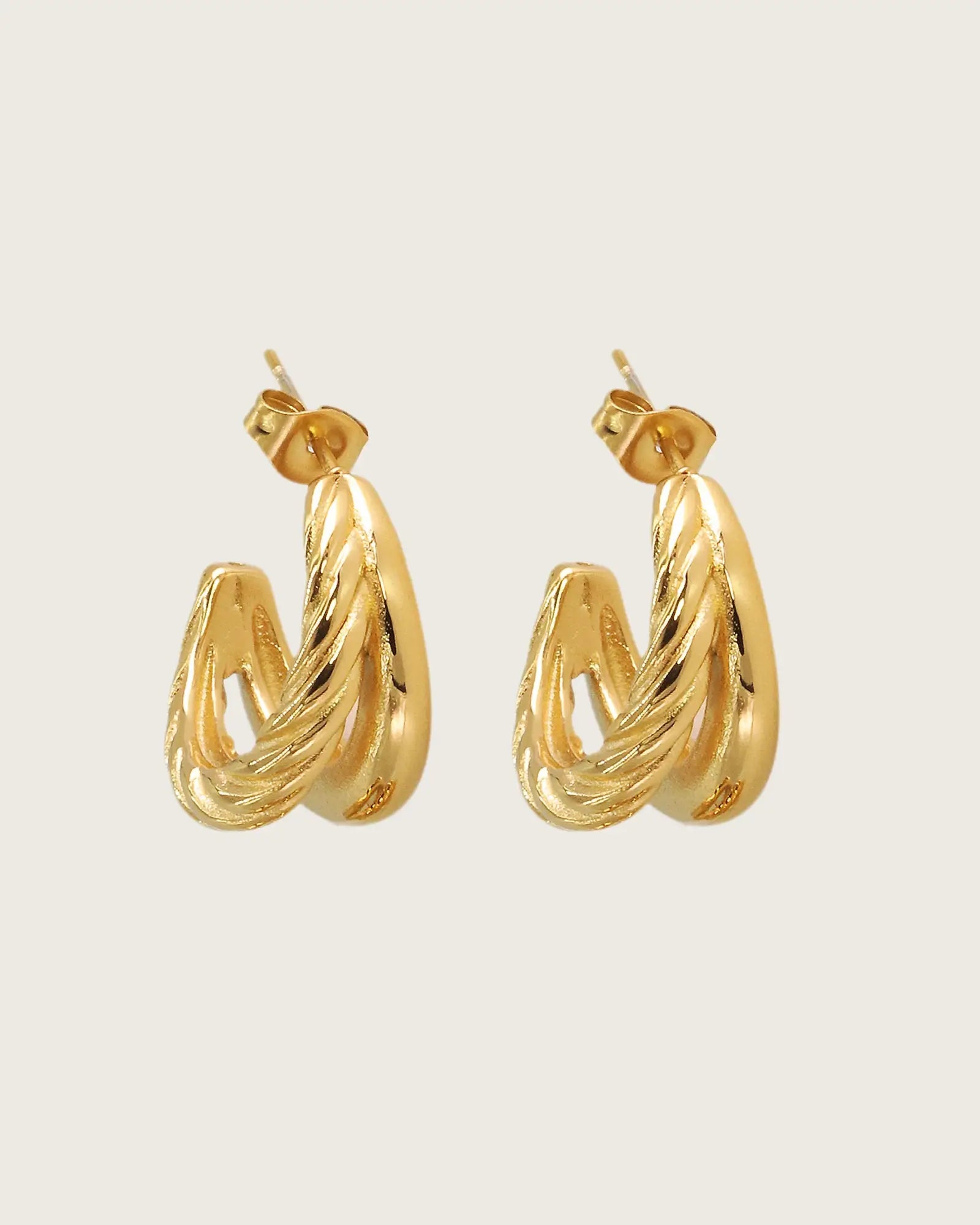 18K Gold Plated Stainless Steel Twisted Hoop Earrings for Women, Free Size Kaaf Creations