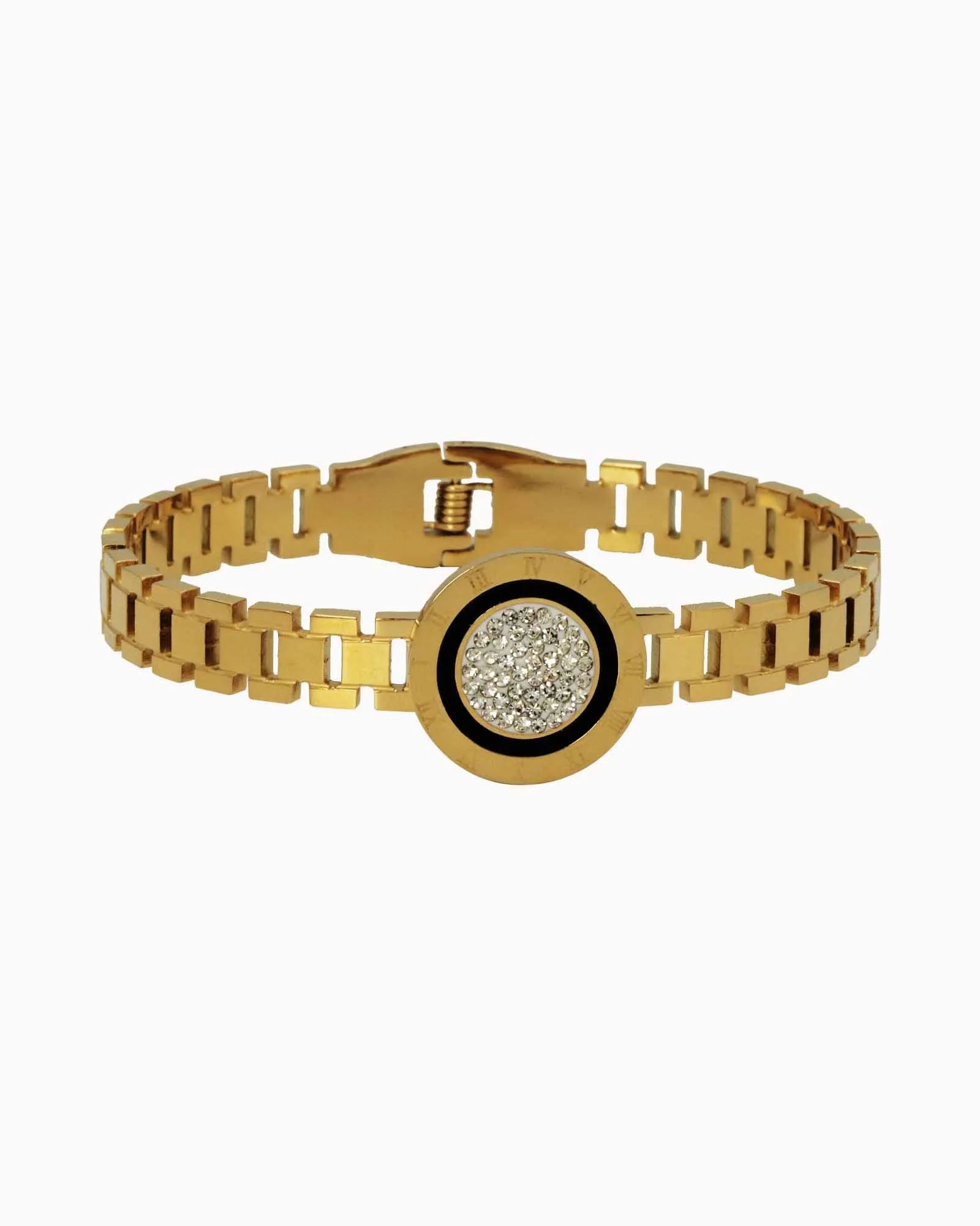 18K Gold-Plated Stainless Steel Bracelet for Women, Roman Letter Round Pendant with Cubic Zirconia Kaaf Creations