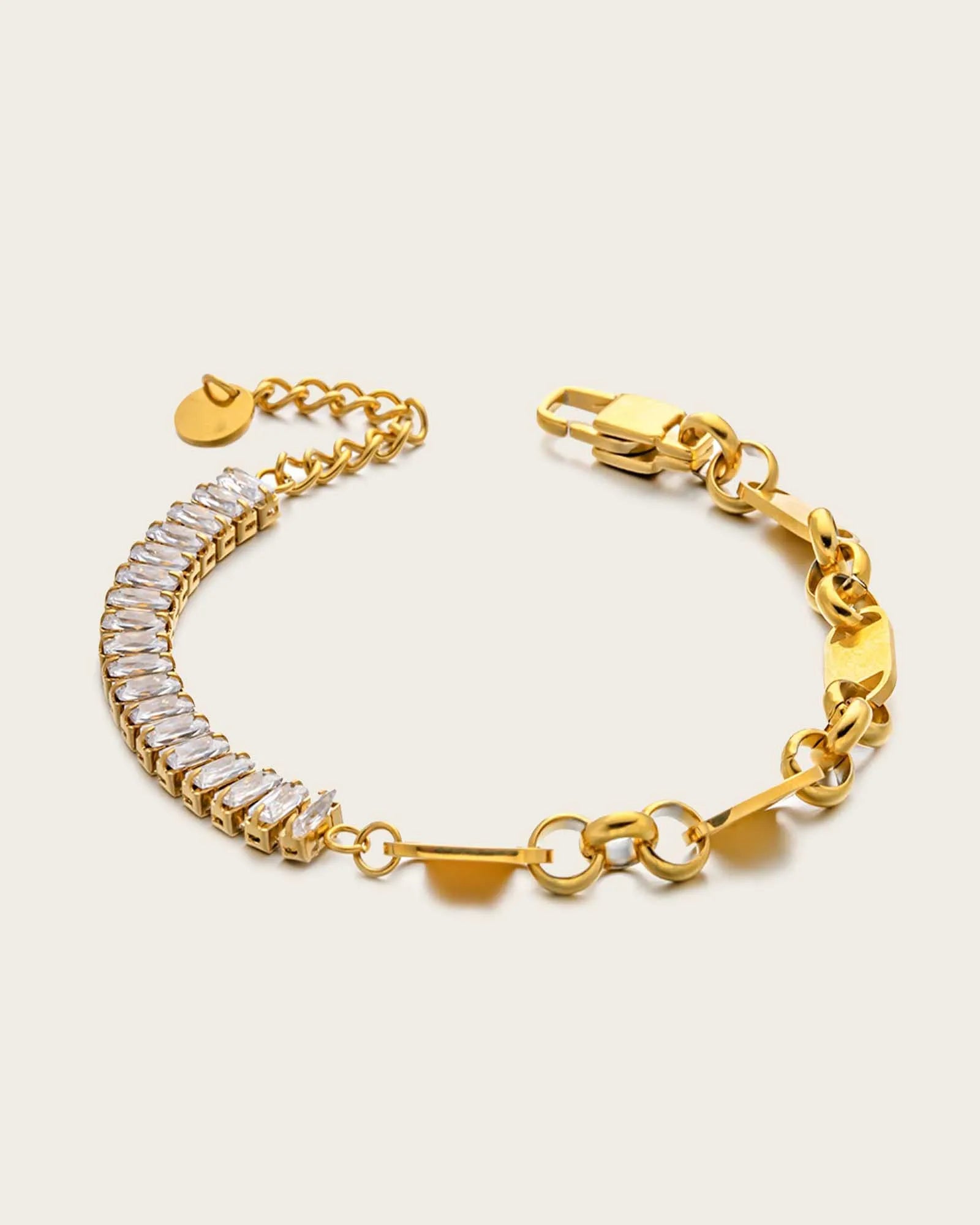 18K Gold Plated Stainless Steel, Crystal Chain Link Bracelet, 17+3 cm Kaaf Creations