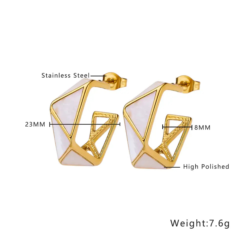 18k plated gold Stainless steel triangle shell earrings for women and girls. Kaaf Creations