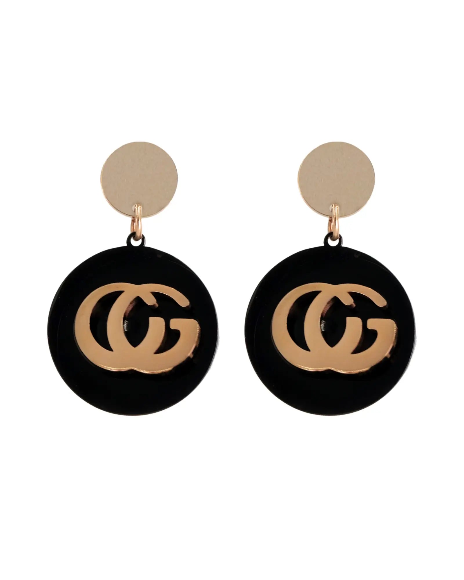 Rose gold stainless steel Luxury Brand Earrings for women, Black and Tan, Resin, Disc Shape