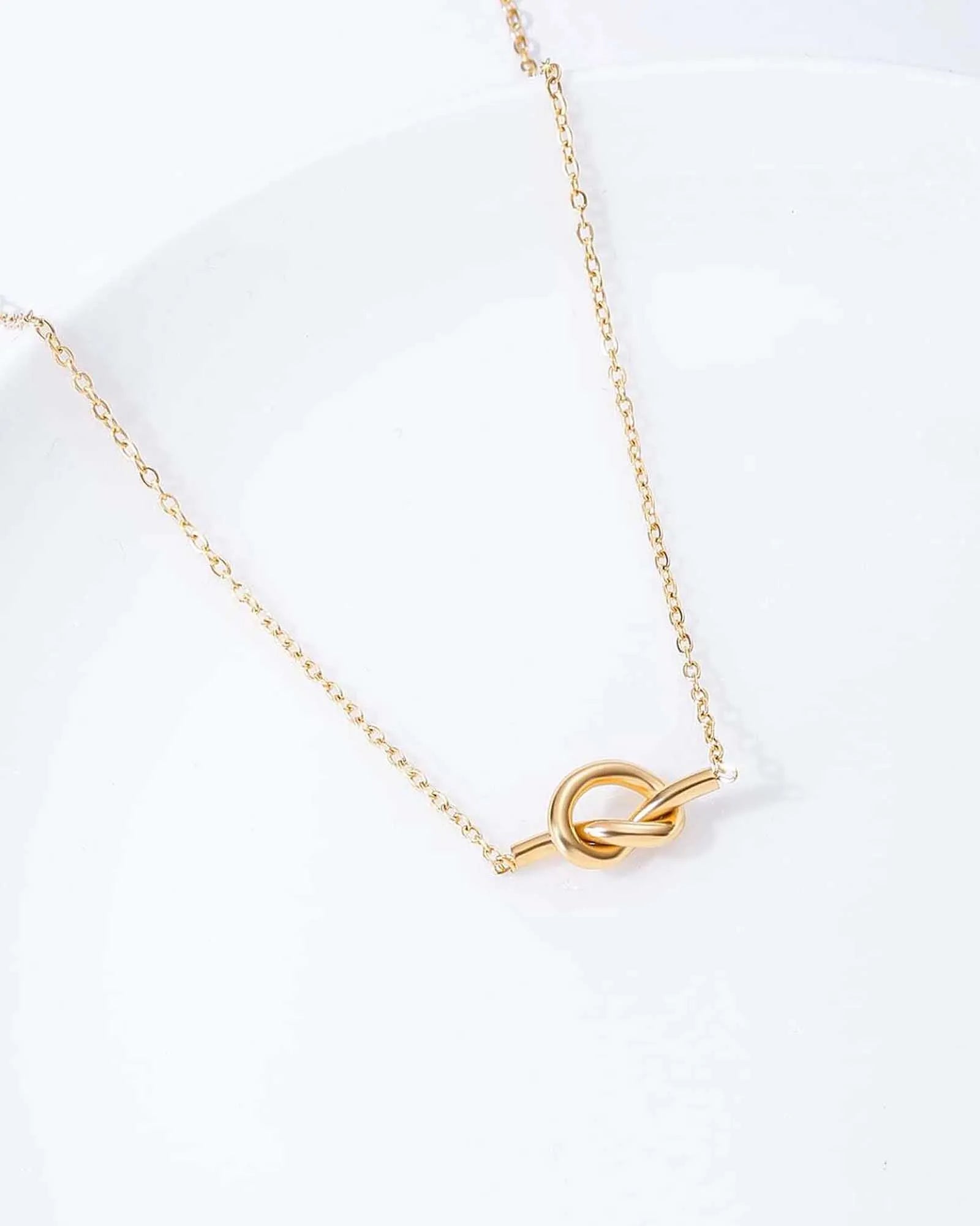 Dainty Knot Necklace, 18K Gold Plated Stainless Steel, 42 cm Chain with 5 cm Extender for women and girls