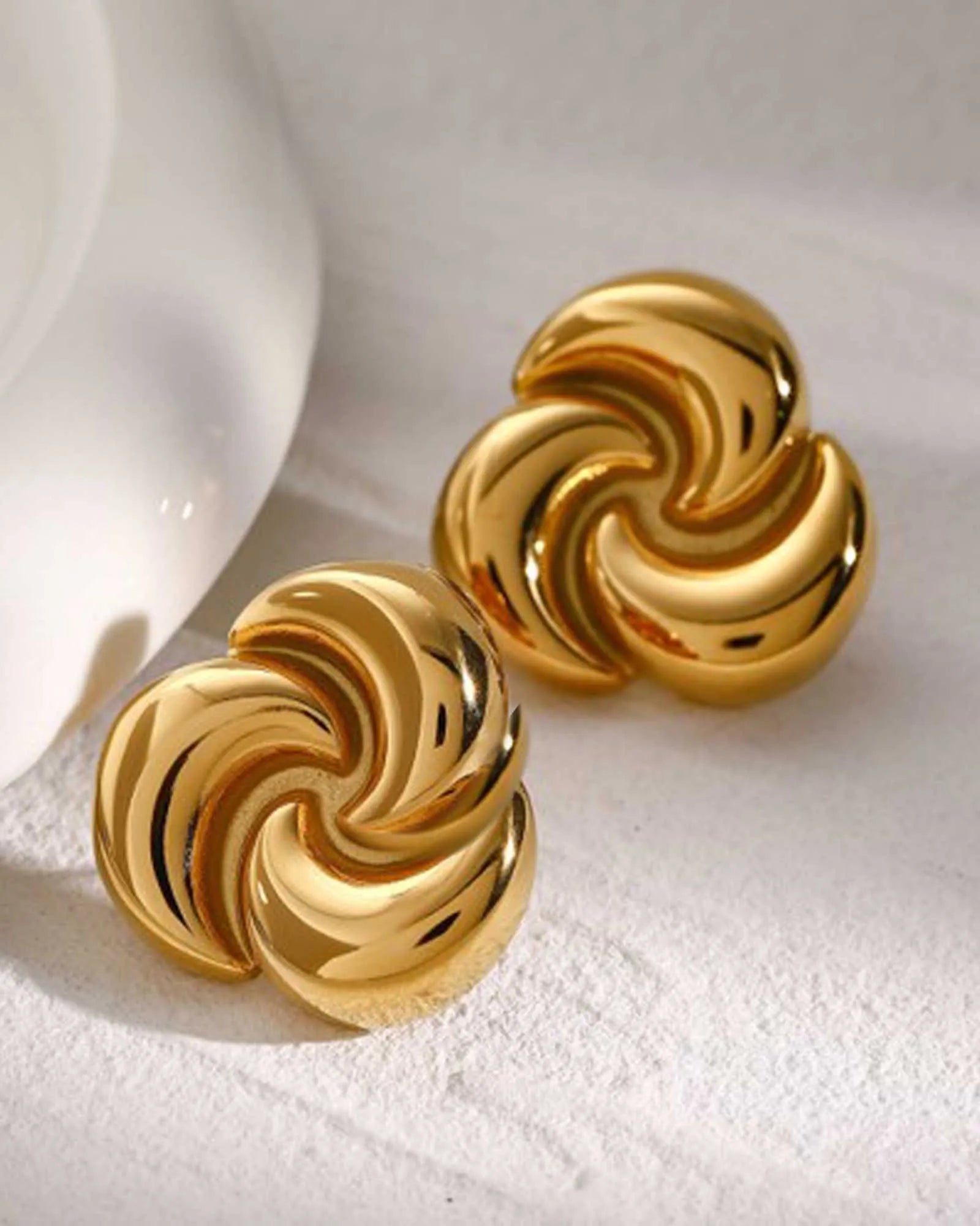 Swirl Design 18k Gold-Plated Stainless Steel Earrings, Double Spiral Pattern