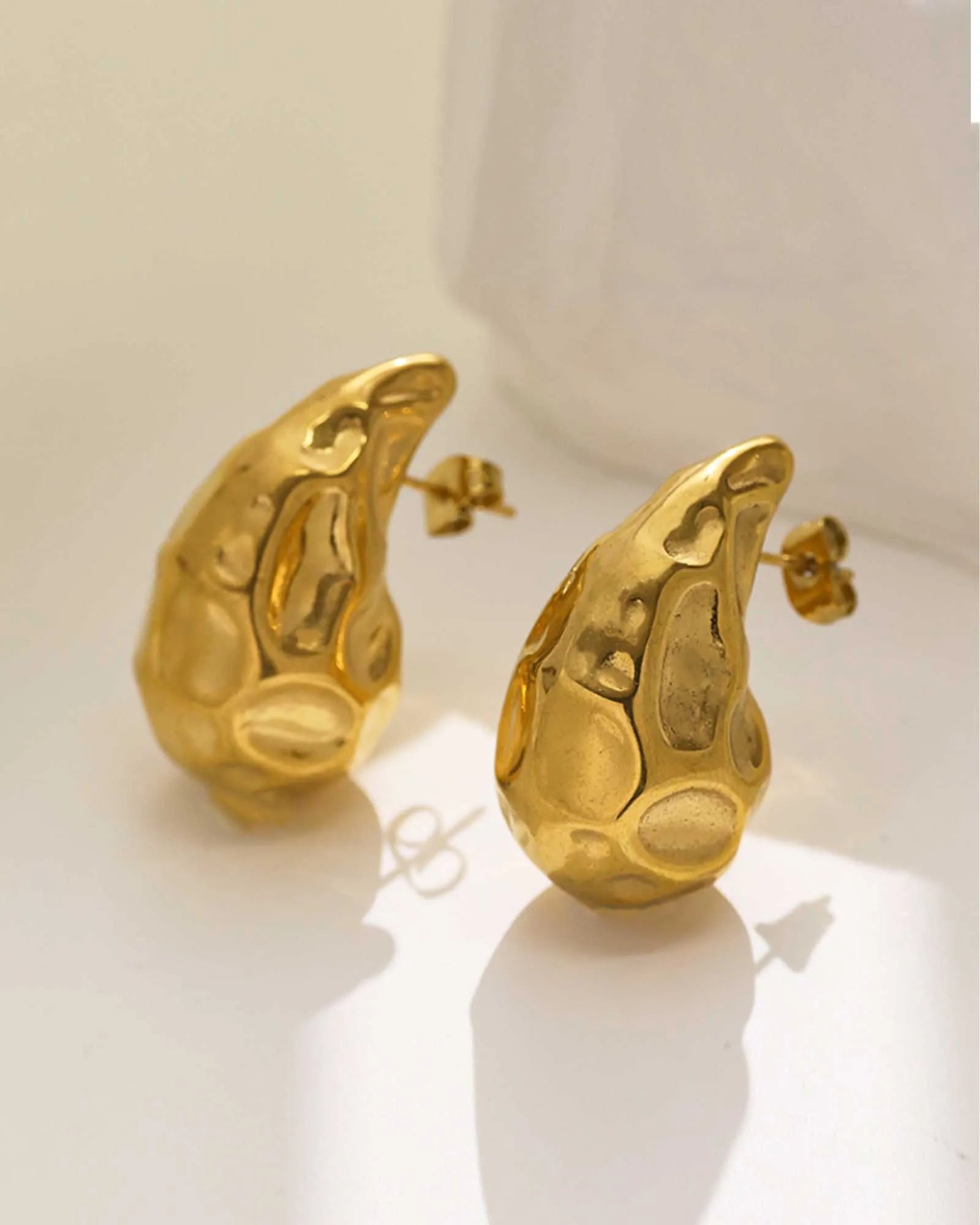 18K Gold Plated Stainless Steel Textured Teardrop Stud Earrings, womn and girls Kaaf Creations