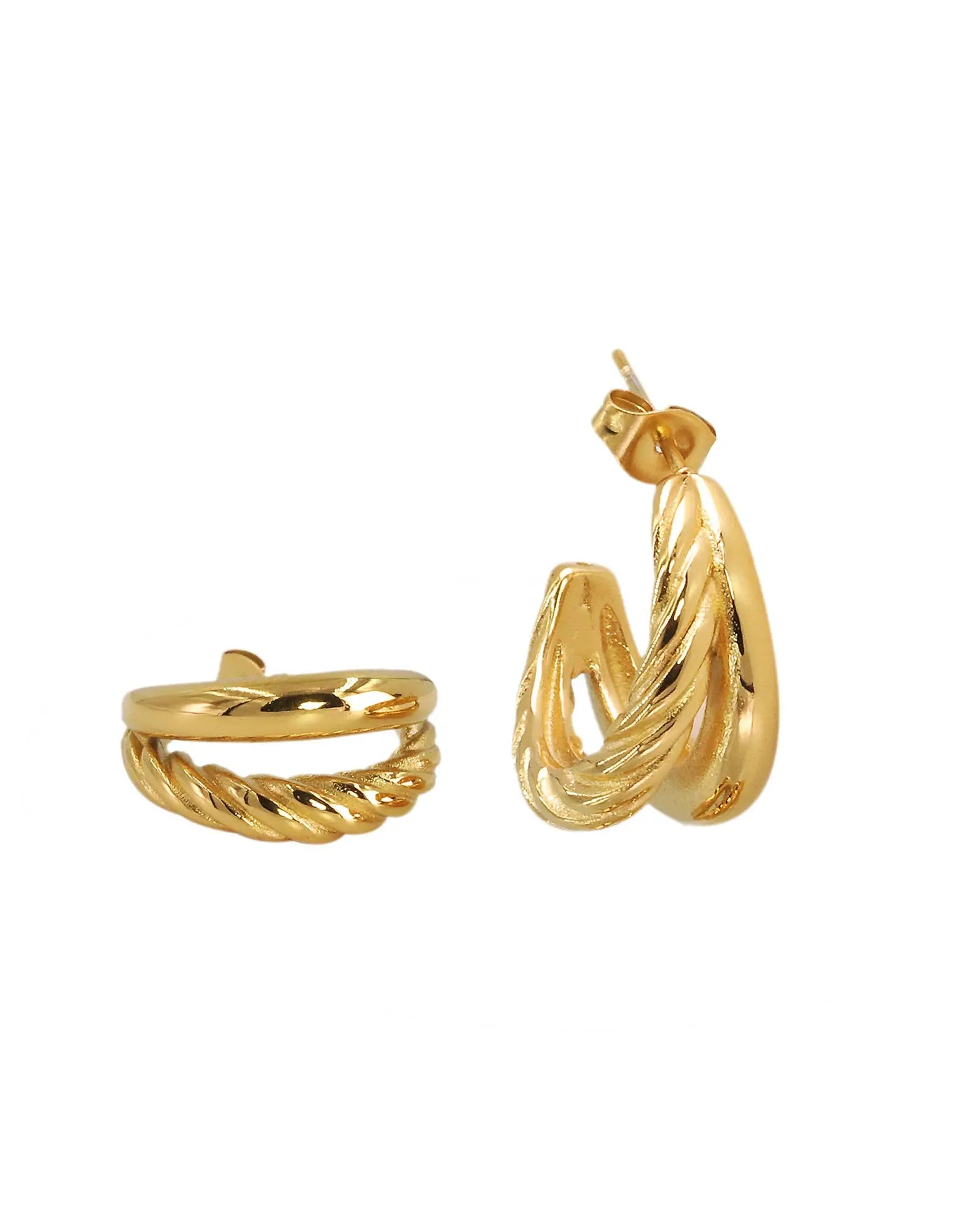 18K Gold Plated Stainless Steel Twisted Hoop Earrings for Women, Free Size Kaaf Creations