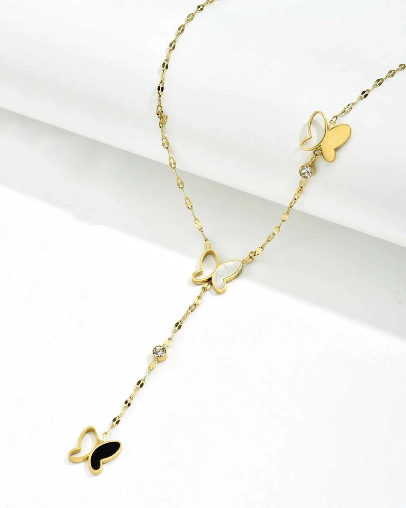 18K Gold Plated Stainless Steel, Butterfly Y-Drop butter fly Necklace, 40+5 cm Chain Length