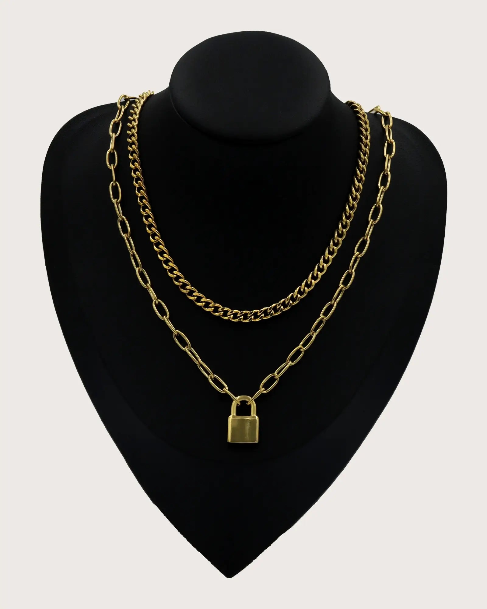 18k gold plated stainless Steel Lock Pendant Necklaces for Women Personality Punk Necklace Link Chain Kaaf Creations