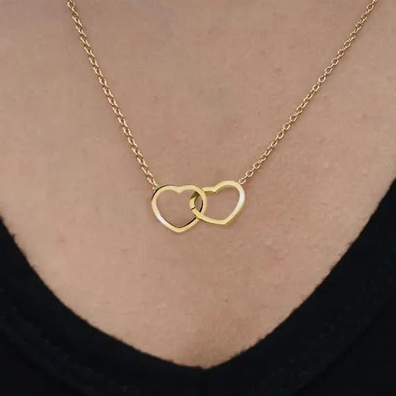 18k Gold plated Stainless Steel Love Drop Necklace Jewelry Double Heart Necklace IN DUBAI - UAE