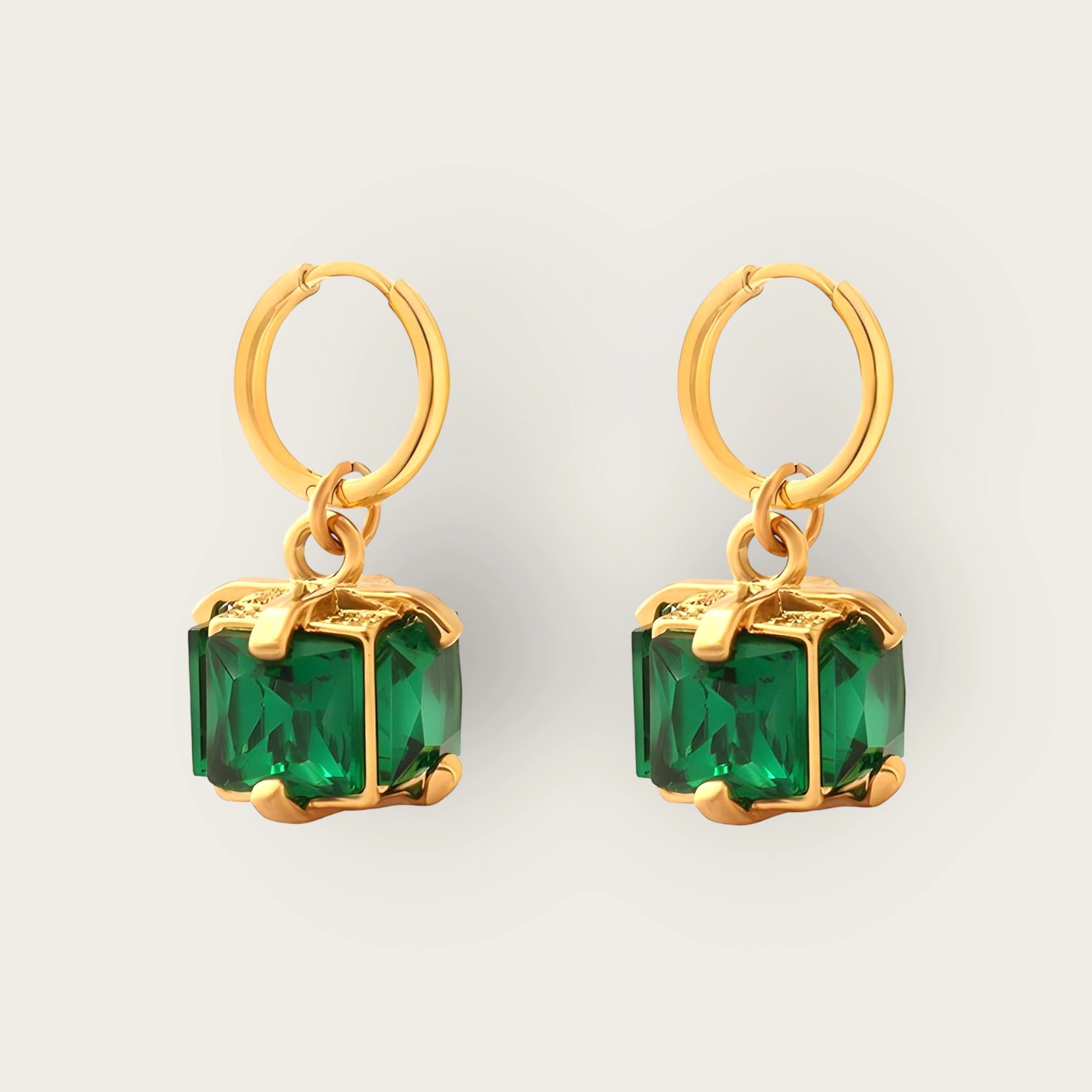 18K gold plated Stainless steel Emerald Earrings for women and girls, Intensity, Kaaf