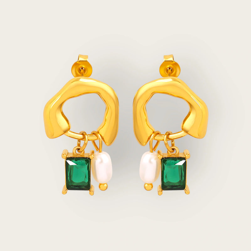 18K gold plated Stainless steel Earrings for women and girls, Intensity, With stud, cubic zirconia, Kaaf