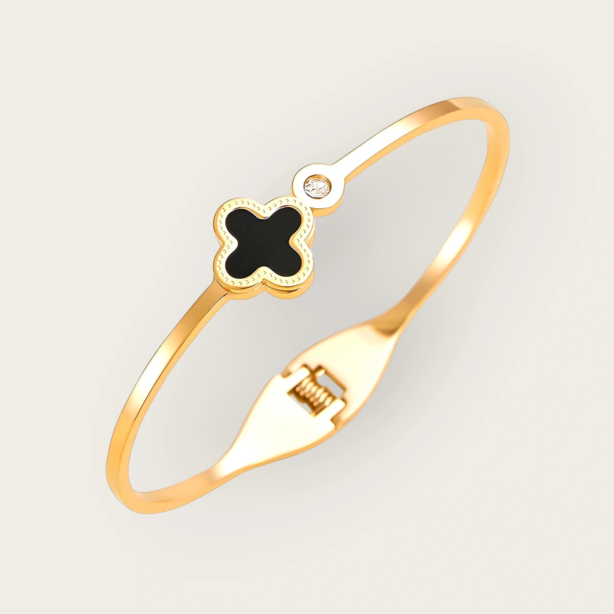 18K Gold Plated Stainless Steel Four-Leaf Clover Bracelet for Women, Girls, Cubic Zirconia Inserts. Kaaf