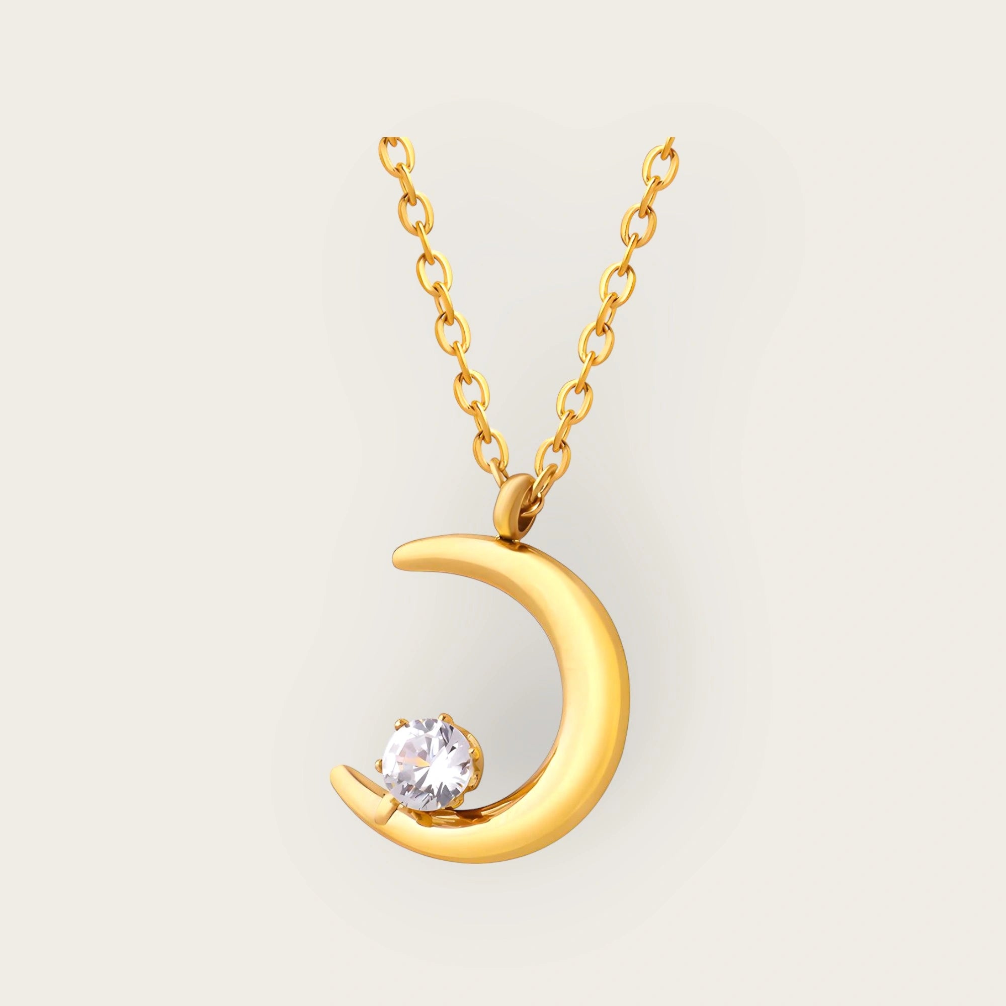 18K Gold Plated Stainless Steel Crescent Necklace for Women and girls, Cubic Zirconia, Kaaf