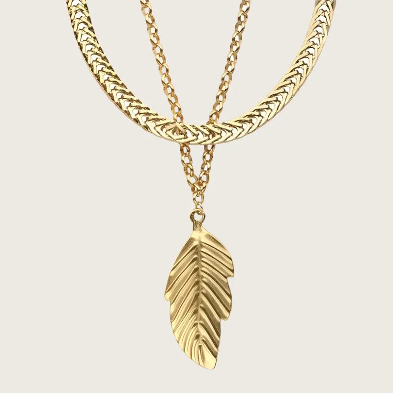 18k gold plated stainless Steel Nature's Elegance Leaf Pendant Necklace Kaaf Creations