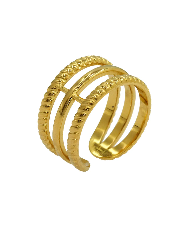 18k gold plated stainless steel three layer Ring for girls and women,