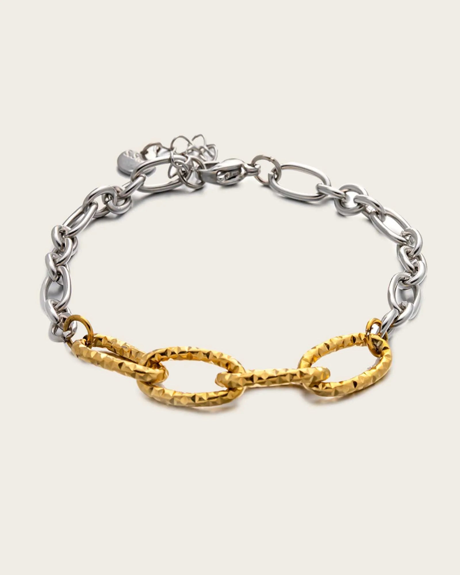 18K Gold Plated and Stainless Steel, Two-Tone Chain Link Bracelet, 17 cm + 3 cm Extension