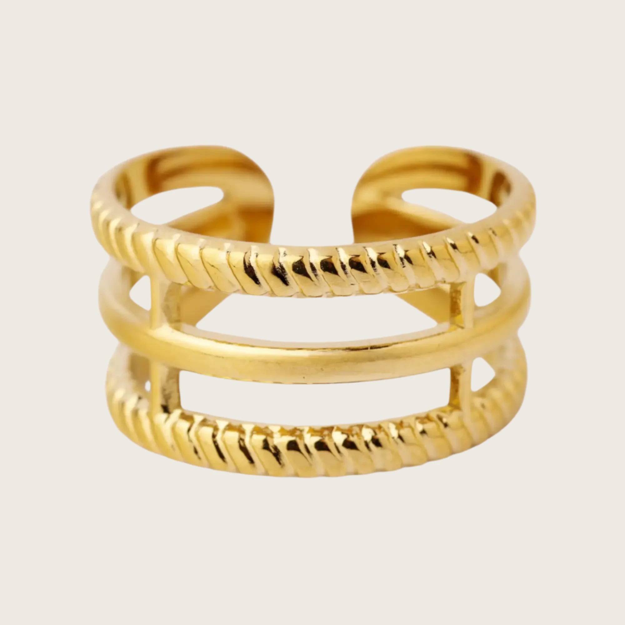 18k gold plated stainless steel three layer Ring for girls and women, Kaaf Creations