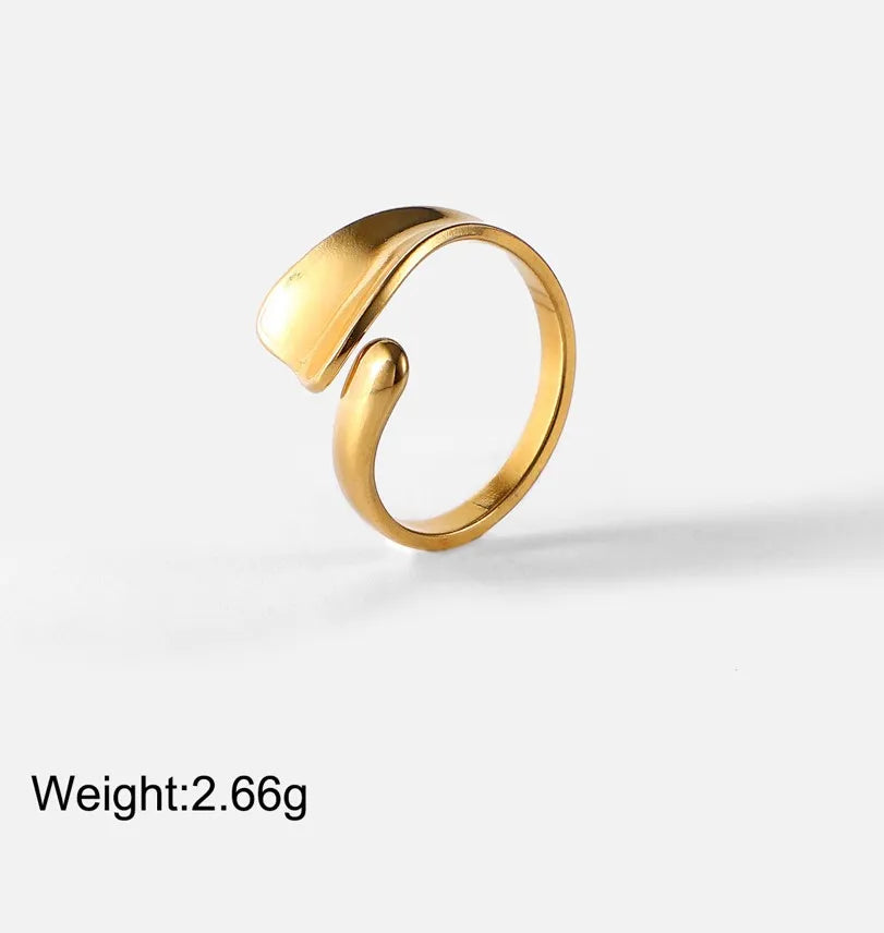 Open Wrap Ring, 18K Gold Plated Stainless Steel, Adjustable