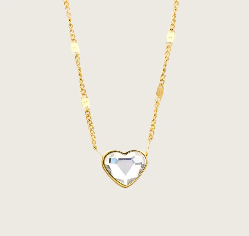 18k gold plated stainless Steel Heart Necklaces For Women Chain zircon