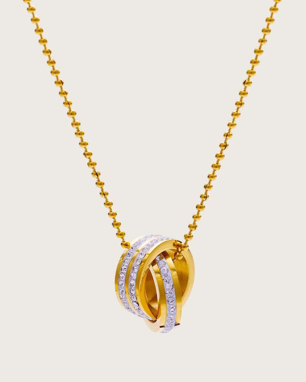 18K Gold Plated Stainless Steel Double Round Zircon Necklace for Women,