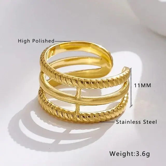 18k gold plated stainless steel three layer Ring for girls and women, Kaaf Creations