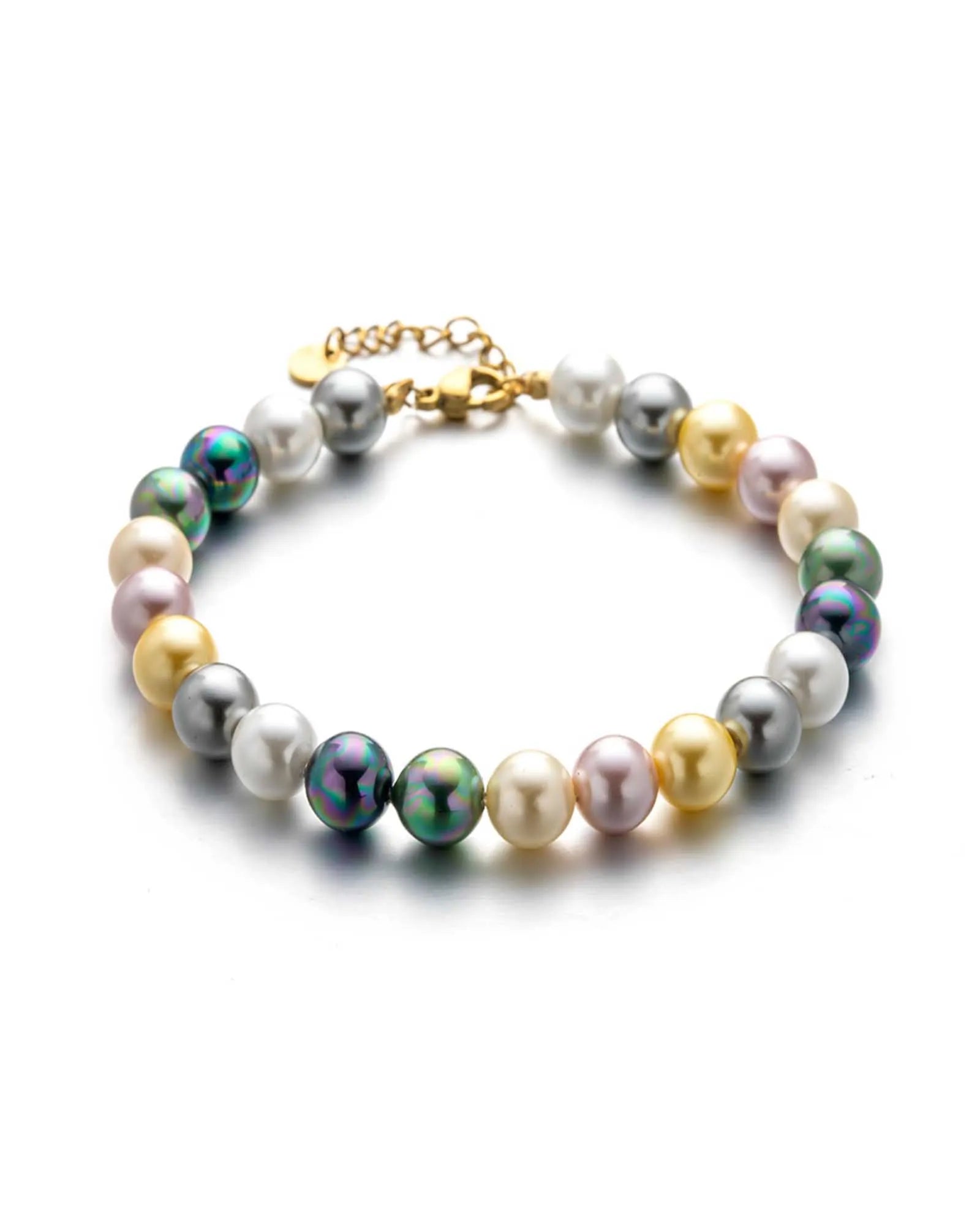 18K Gold Plated Stainless Steel, Multi-Color Pearl Bracelet, 20 cm + 3 cm Extension