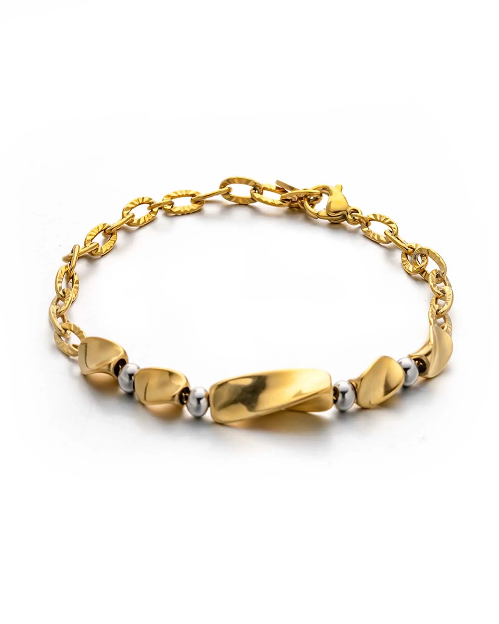 18k Gold Plated Stainless Steel, Two-Tone Chain Bracelet, 19 cm