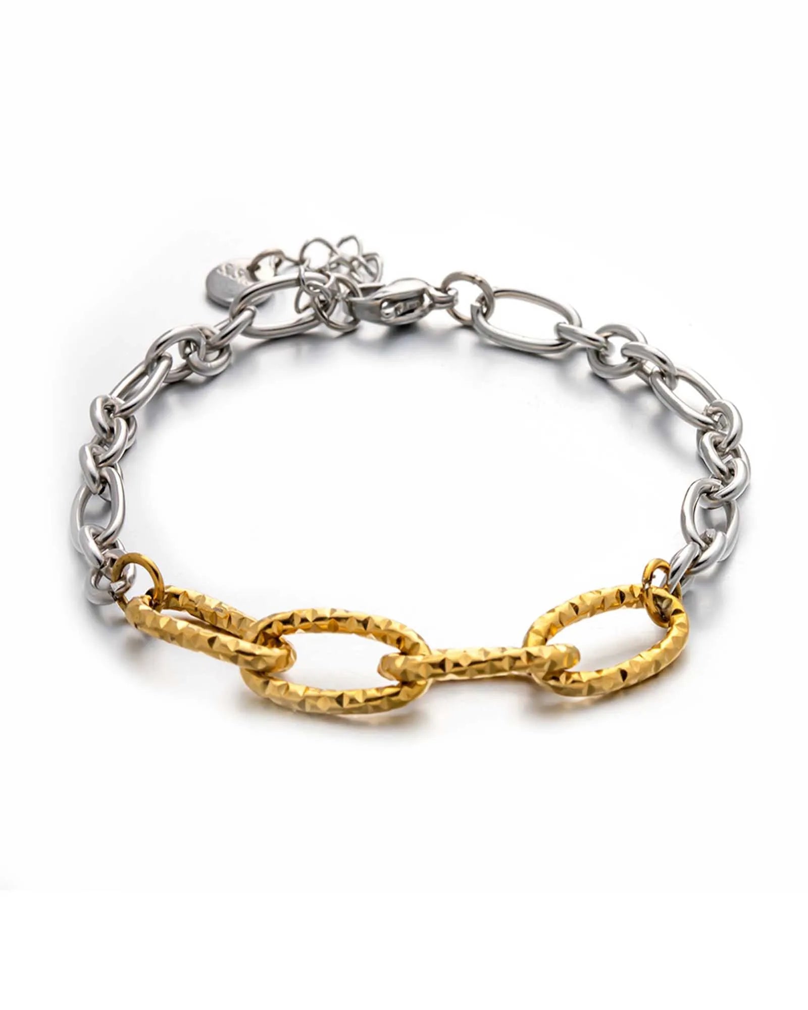 18K Gold Plated and Stainless Steel, Two-Tone Chain Link Bracelet, 17 cm + 3 cm Extension Kaaf Creations