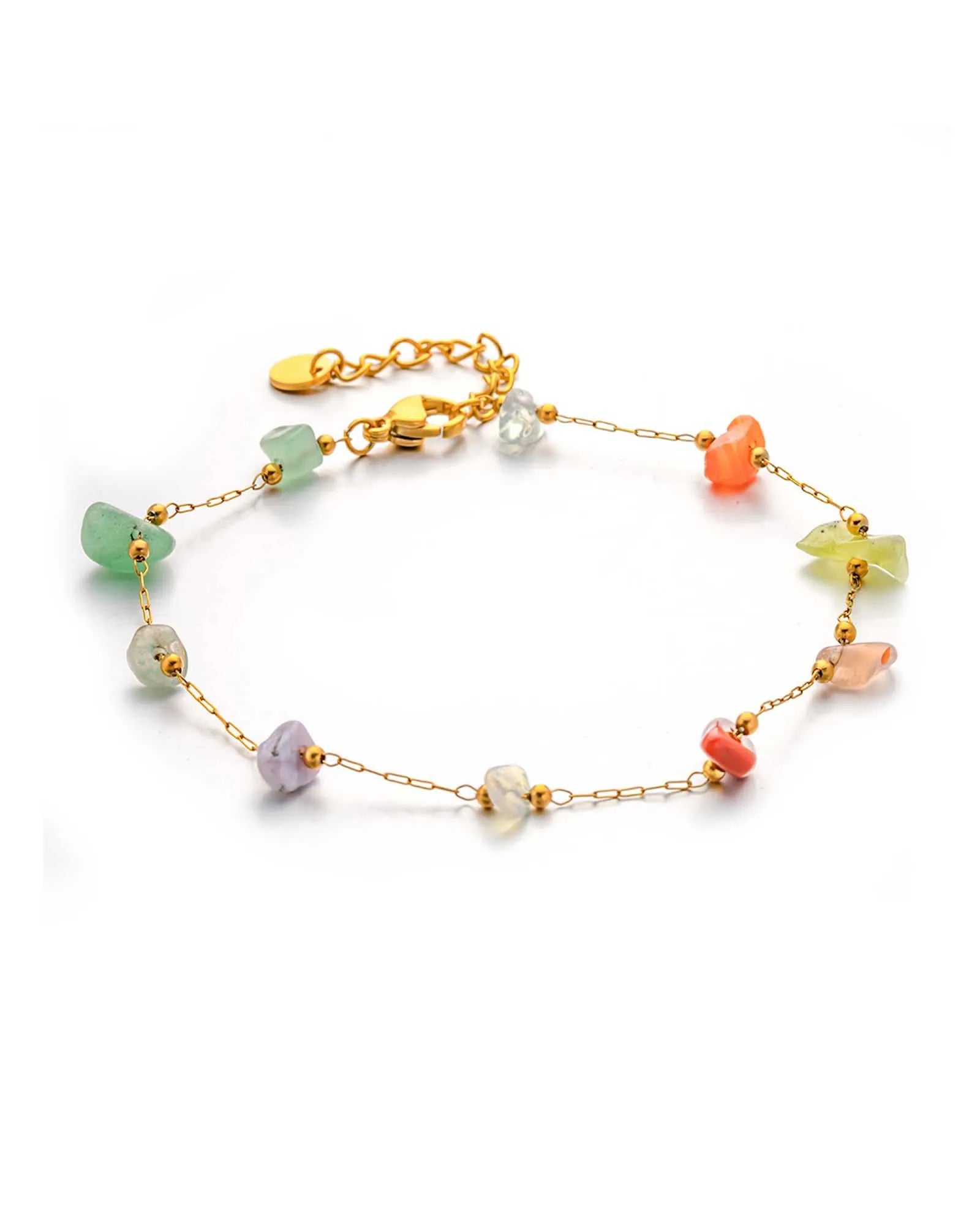 18K Gold Plated stainless steel, Pastel Glass Bead Bracelet with Pearl Accent, 16.5 cm + 3 cm Extension