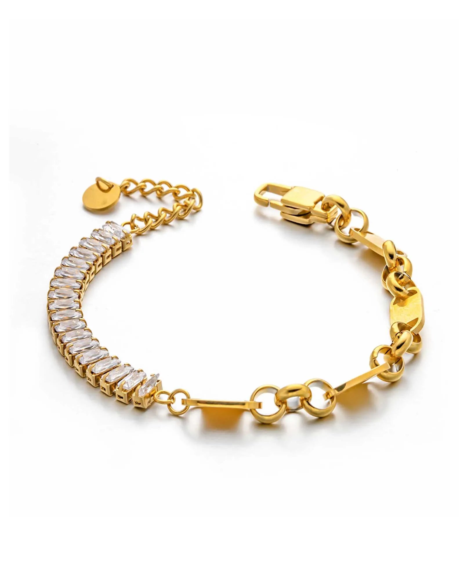 18K Gold Plated Stainless Steel, Crystal Chain Link Bracelet, 17+3 cm Kaaf Creations