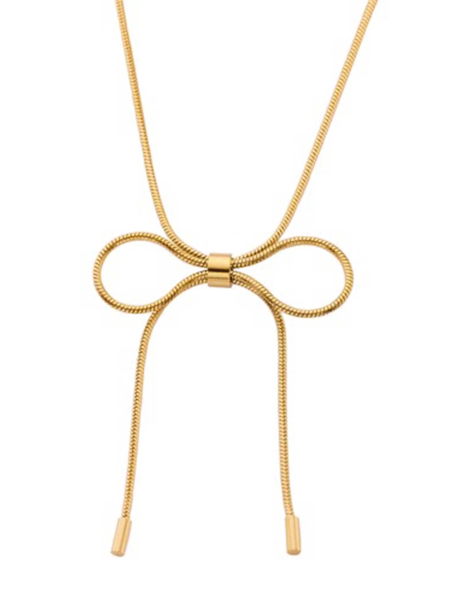 18k Gold Plated Stainless Steel, Chain Bow Necklace, 41+6 cm Length Kaaf Creations