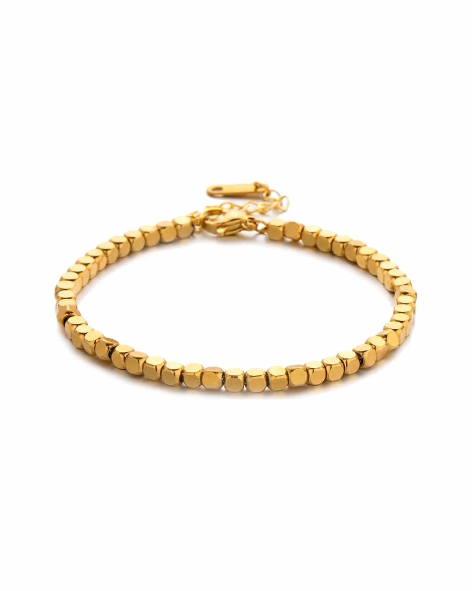 Beaded Bracelet, 18K Gold Plated Stainless Steel, Geometric Design women and girls