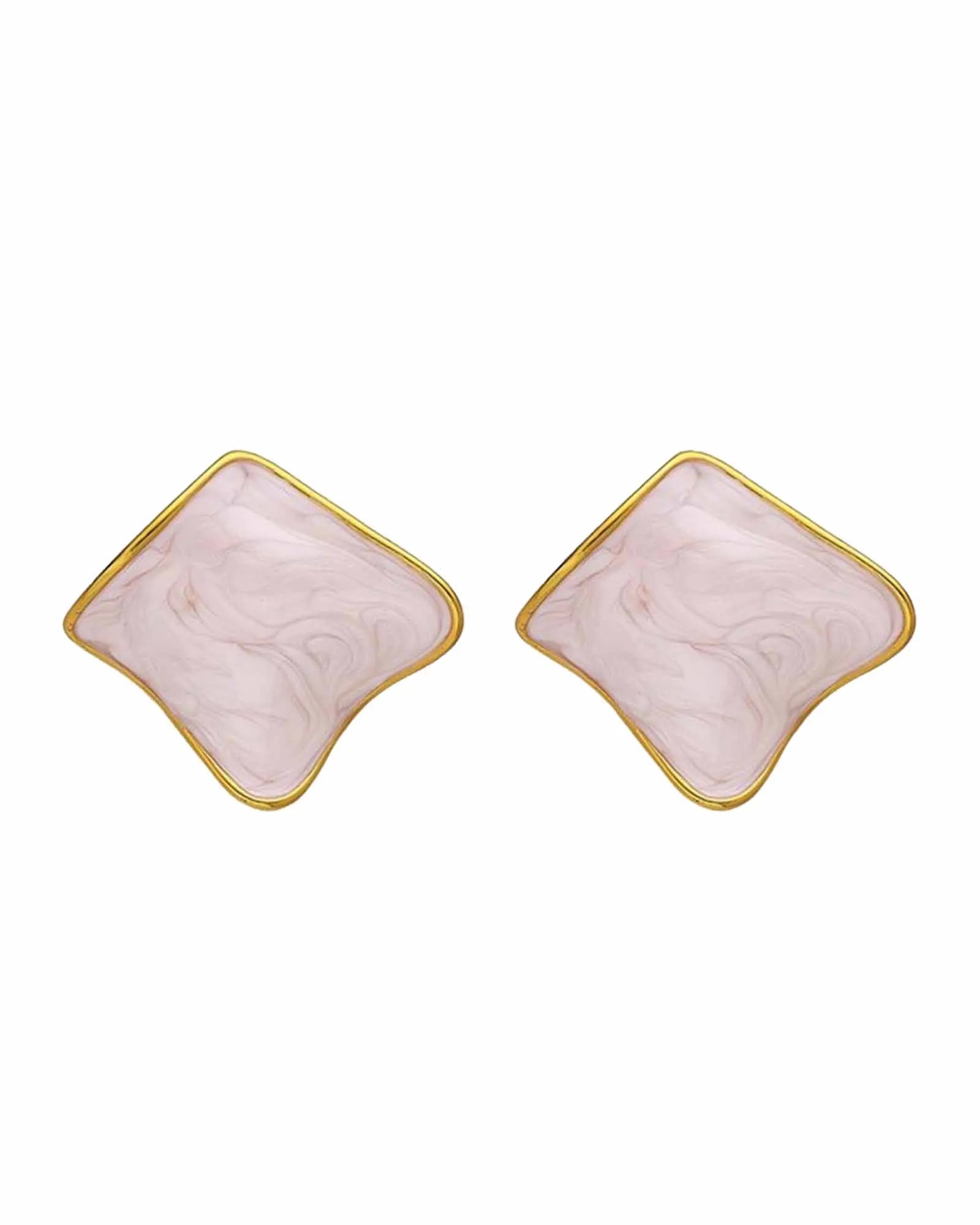 Geometric Marble Effect Stud Earrings, 18k Gold-Plated Stainless Steel, Pink