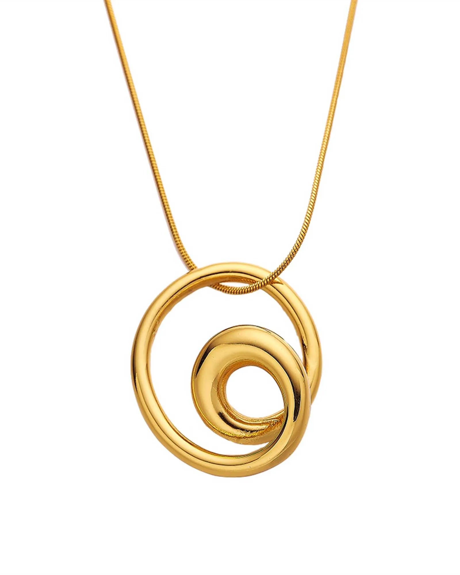 18K Gold Plated Stainless Steel, Spiral Circle Pendant Necklace, 46 cm Chain Kaaf Creations