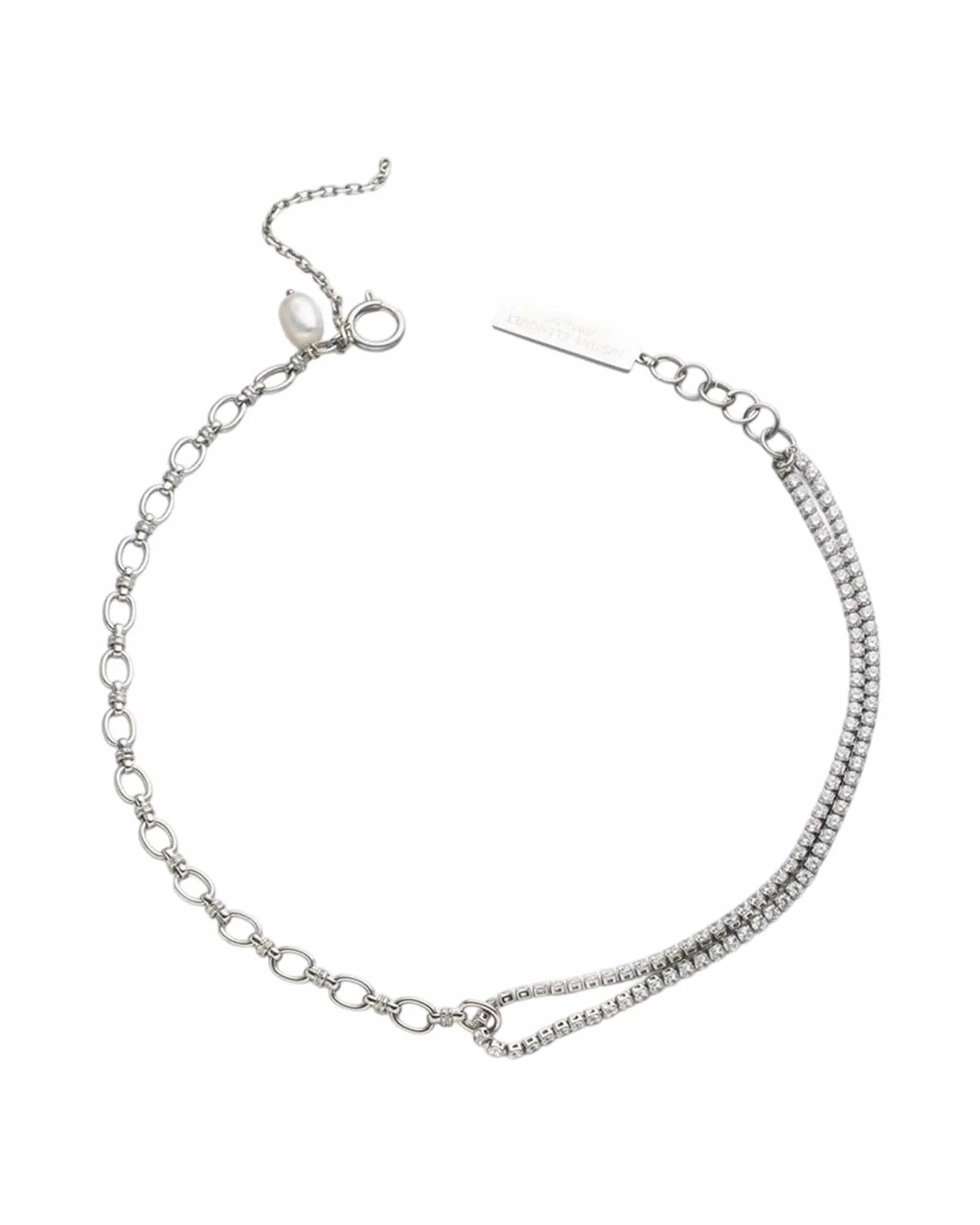 Dual Style Chain Necklace with Crystal Accent, Silver, size 39+3+7.5cm