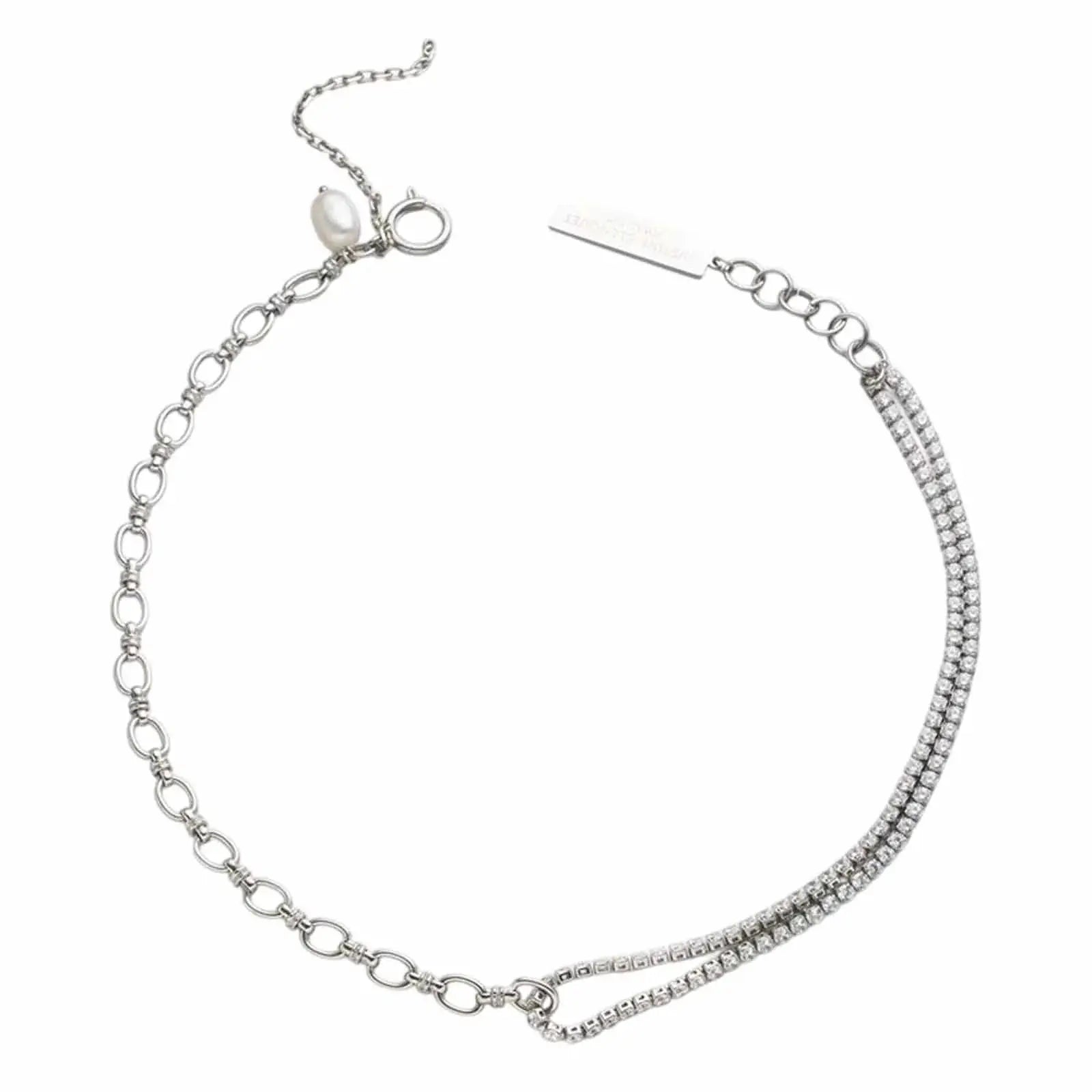 Dual Style Chain Necklace with Crystal Accent, Silver, size 39+3+7.5cm