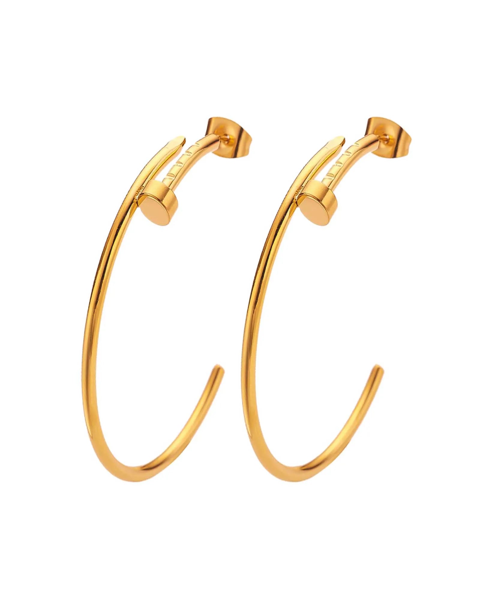 18K Gold Plated Stainless Steel Hoop Earrings, Curved Design Kaaf Creations