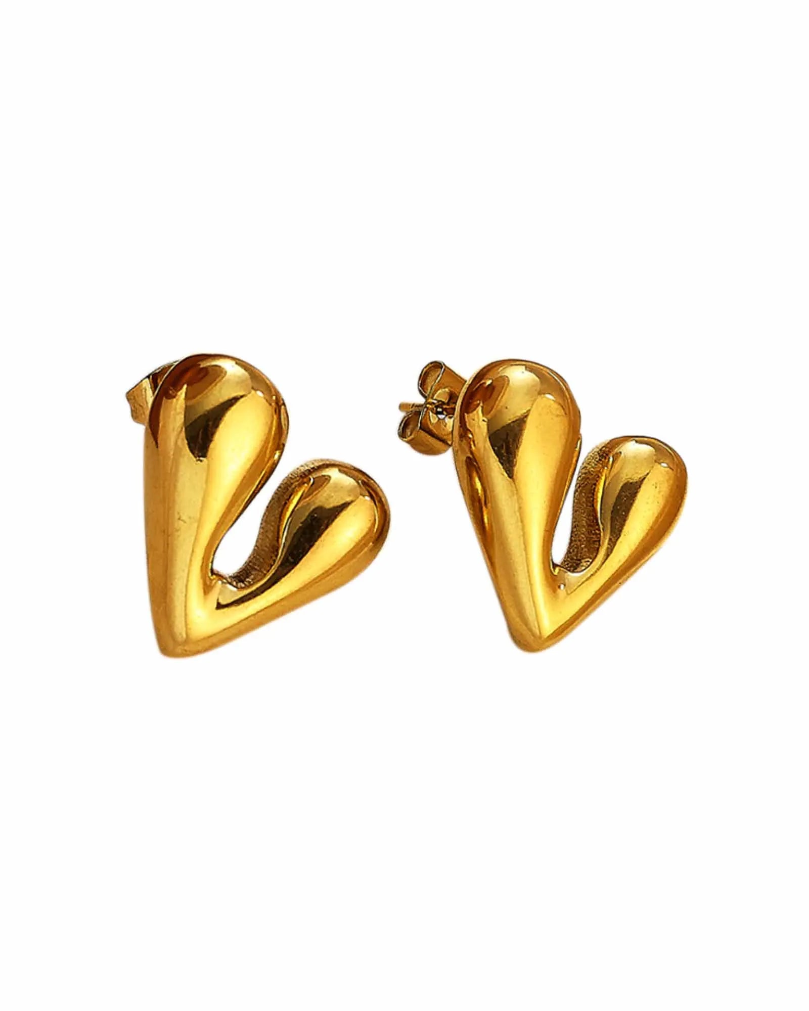 18K Gold Plated Stainless Steel Heart-Shaped Stud Earrings, women and girls Kaaf Creations