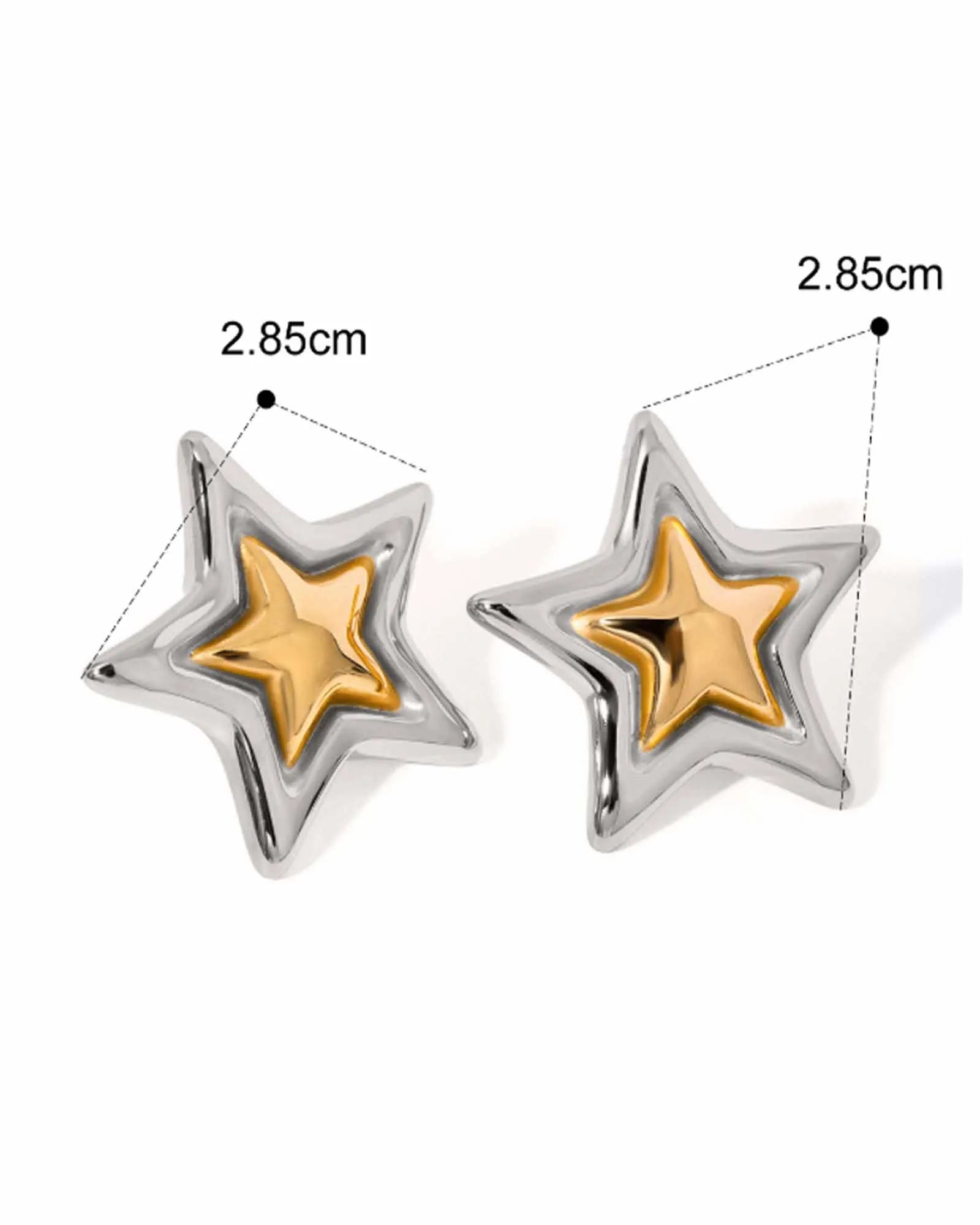 Two-Tone Star Stud Earrings, 18K Gold Plated Stainless Steel, Silver and Gold color. Kaaf Creations