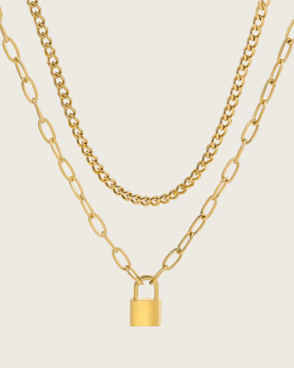 18k gold plated stainless Steel Lock Pendant Necklaces for Women Personality Punk Necklace Link Chain Kaaf Creations