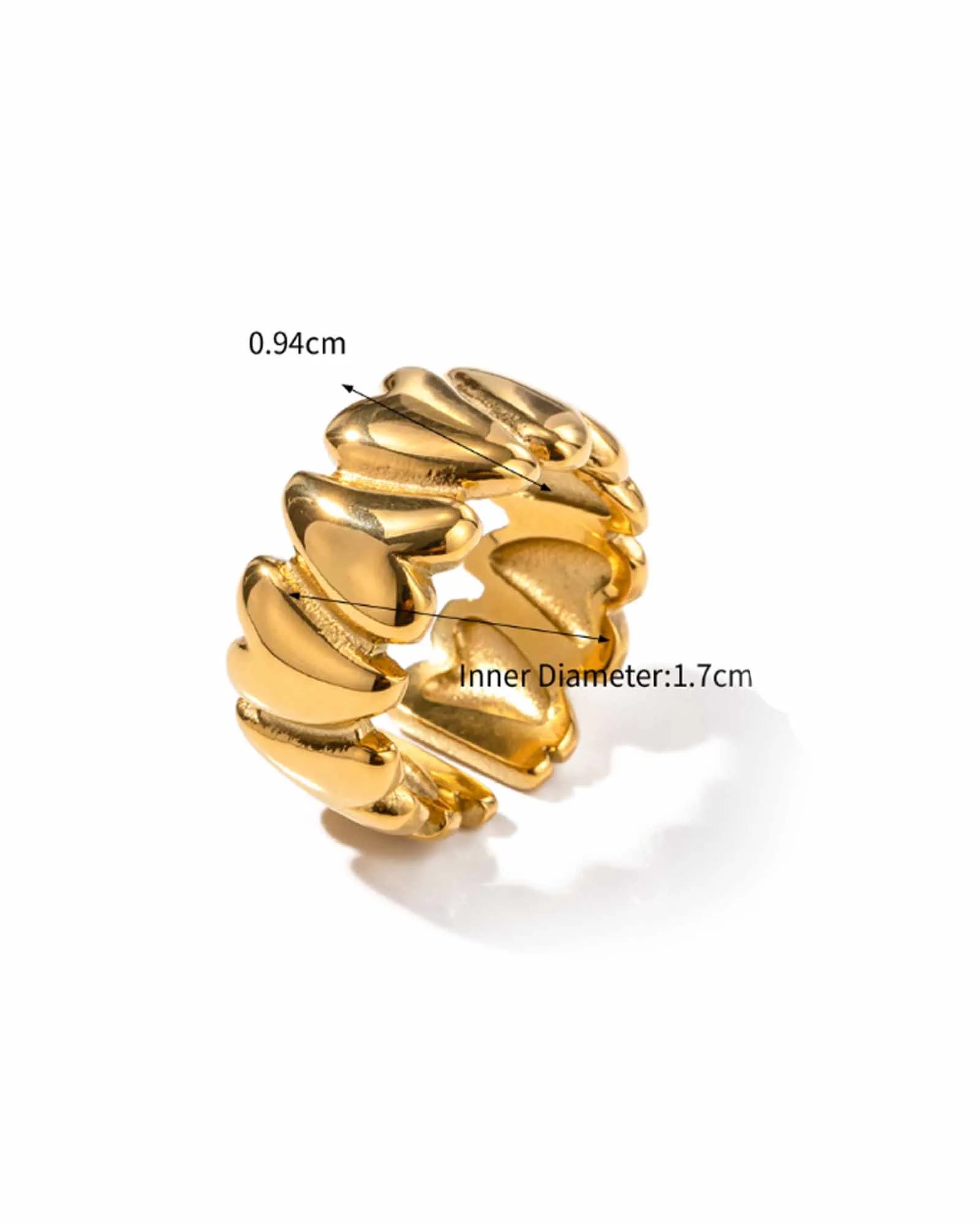 18K Gold Plated Stainless Steel, Heart Band Ring, Statement Ring